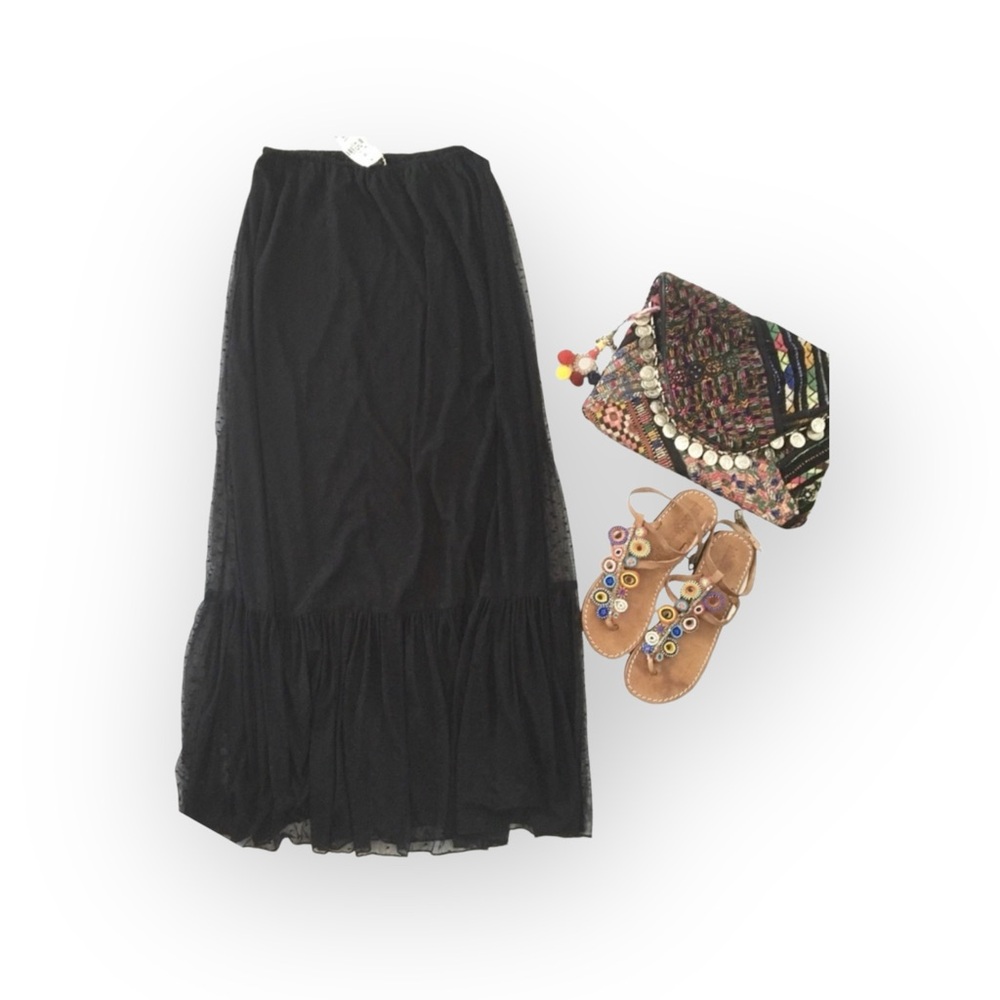 new LF Millau ๏ Floaty Net Maxi Skirt ๏ Polka Dot Lace Overlay ๏ Black ๏ XS - Picture 2 of 11